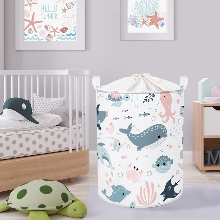 Clastyle 45L Meeres Tiere Seifenblasen Meerjungfrau Hai Rosa Blau Wäschekorb Weiss Delfine Quallen S