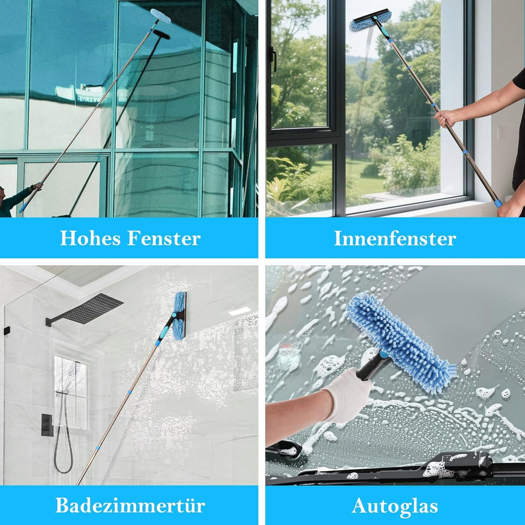 Terafeels 280cm Teleskop Fensterwischer Abzieher Set, 2 in 1 Teleskopstange Fensterreinigung ür Inne