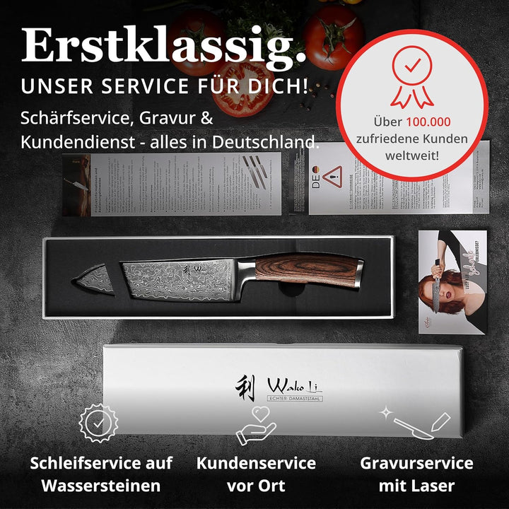 Wakoli EDIB Sakura Santoku Messer 17 cm aus 67 Lagen Damaststahl mit VG10 Kern – Scharfes Damast Koc