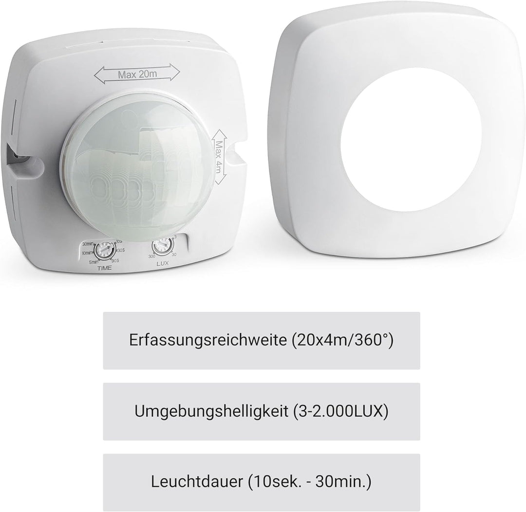 SEBSON® Bewegungsmelder Aussen IP65-2er Set - Aufputz Decken Montage, programmierbar, 20x4m / 360°,