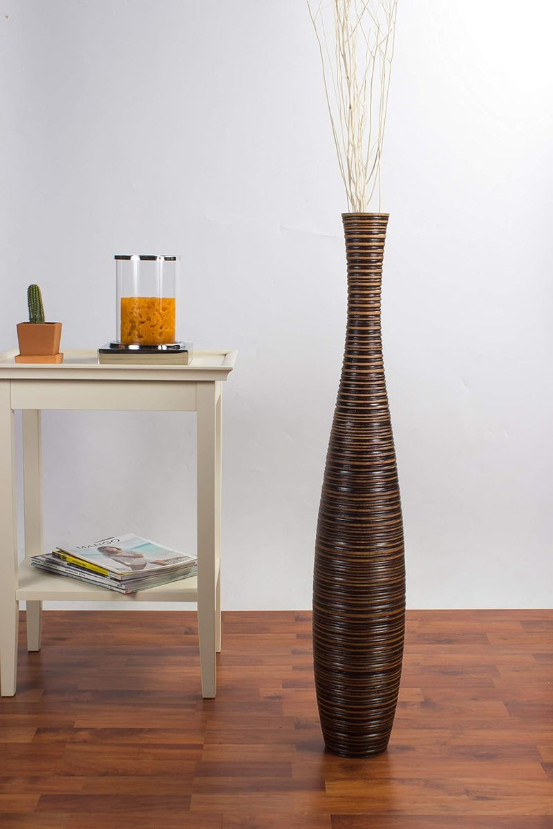 Leewadee Grosse Bodenvase für Dekozweige hohe Standvase Design Holzvase, Holz, 90 cm, Braun 90 cm Br