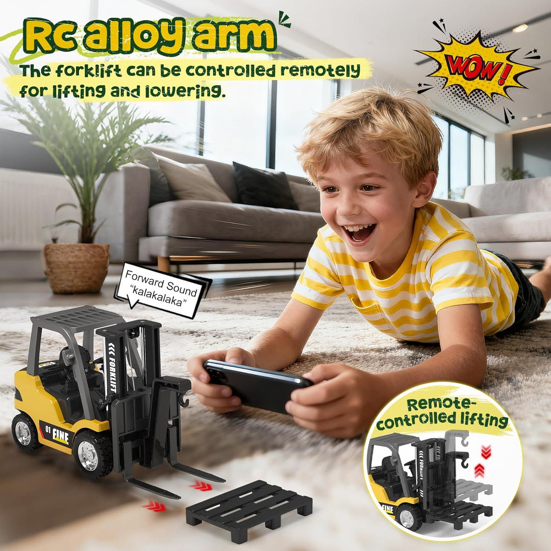 YESHIN Mini RC Gabelstapler Spielzeug aus Metall, Fernsteuerbarer Gabelstapler mit App-Programmierun