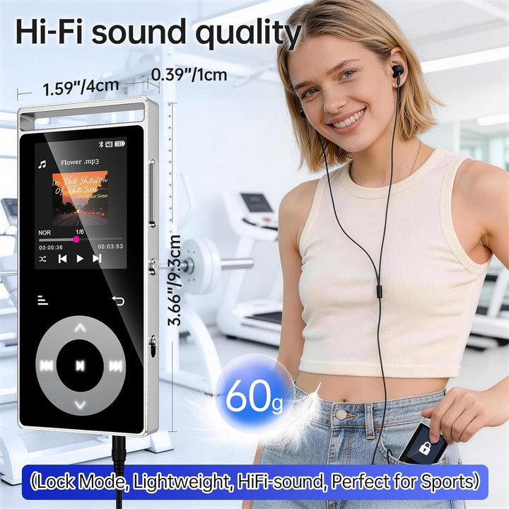 90GB MP3 Player Bluetooth 5.3, MP3-Player mit HiFi-Sound Touch-Tasten | MP3 mit Musik, Farbdisplay,