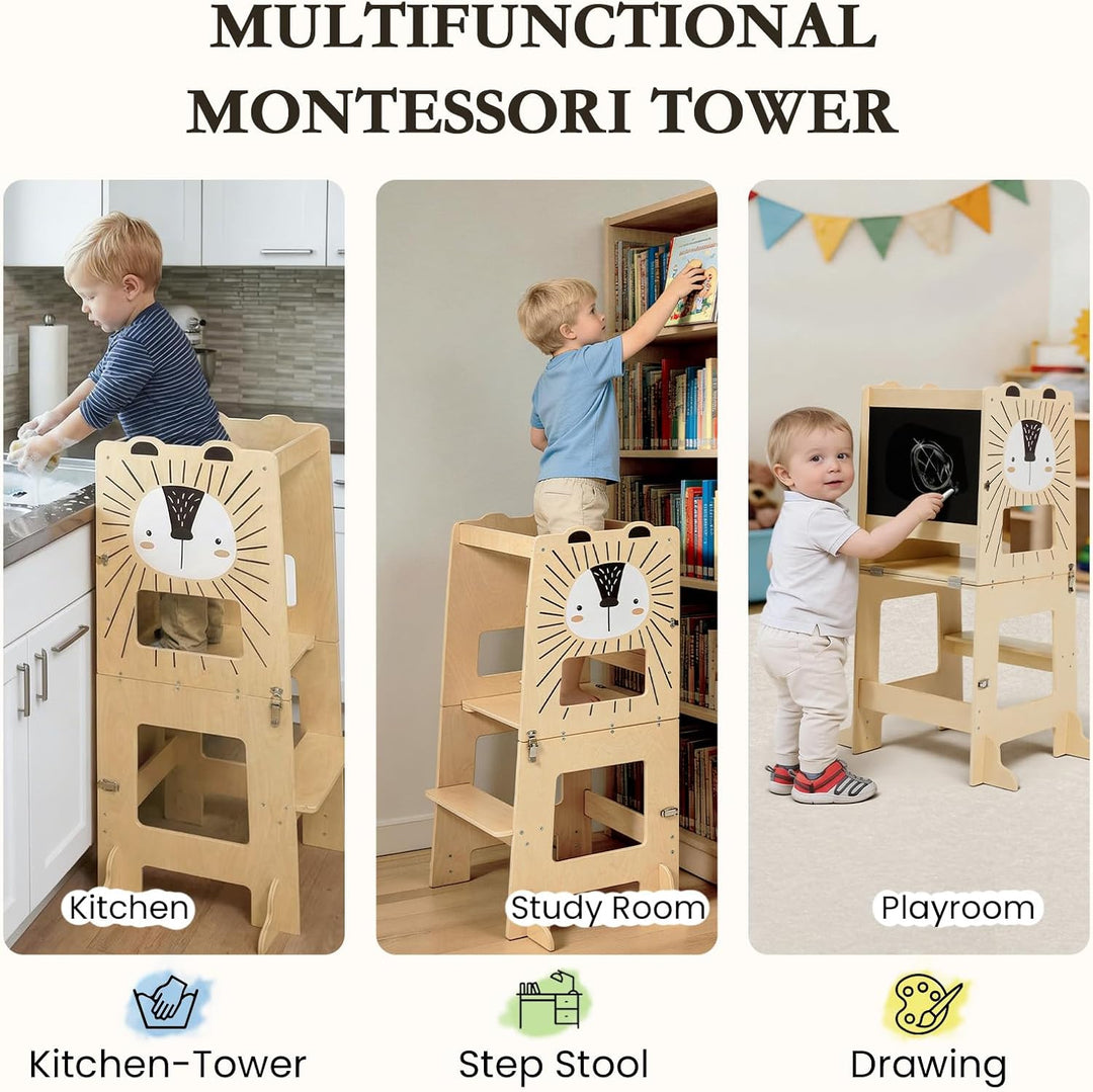 labebe lernturm für Kinder, Grossformat klappbar Montessori Learning Tower, 2 in 1 lernstuhl Kinder