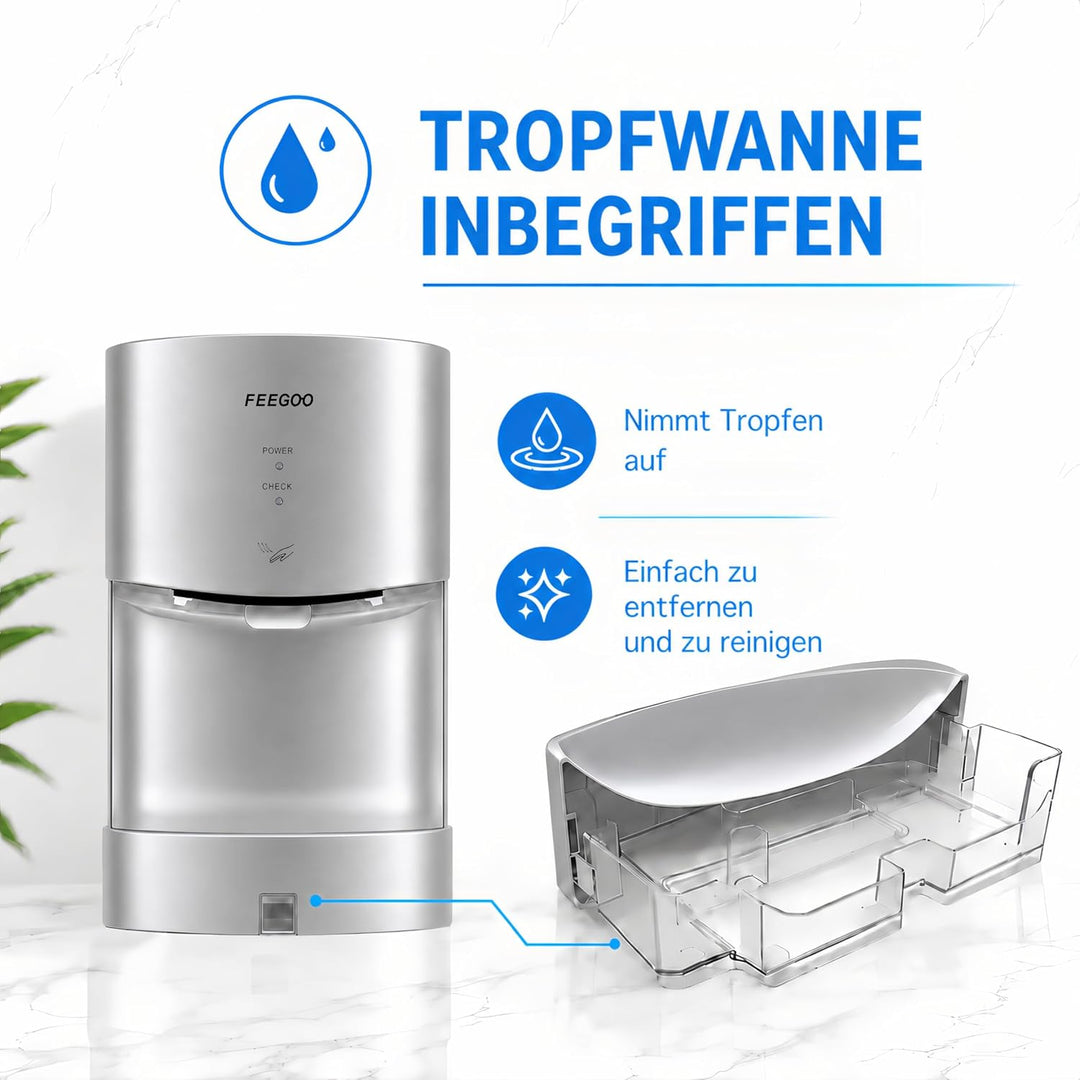 Automatischer Händetrockner mit Auffangschale, 240 V, 1300 W, Silber