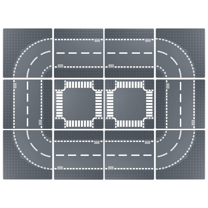 LEAFYIP 12 Platten Set Stadt Strassen Grundplatte, 25.5 * 25.5cm Städte Strassenplatten 100% Kompati