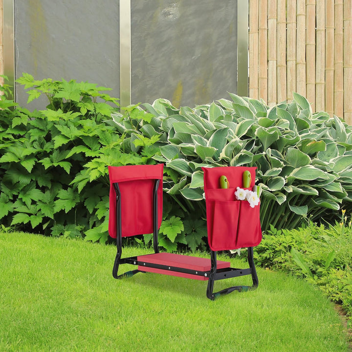 Relaxdays Kniebank mit Taschen, gepolstert, gelenkschonende Kniehilfe, bis 150 kg, klappbar, Gartena