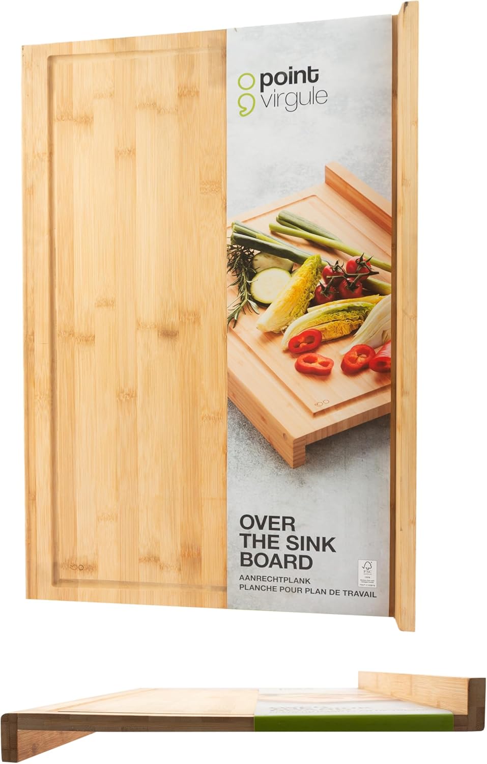 Point-Virgule Arbeitsfläche Schneidebrett mit Anschlagkante aus Holz mit Saftrille, Küche zubehör zu