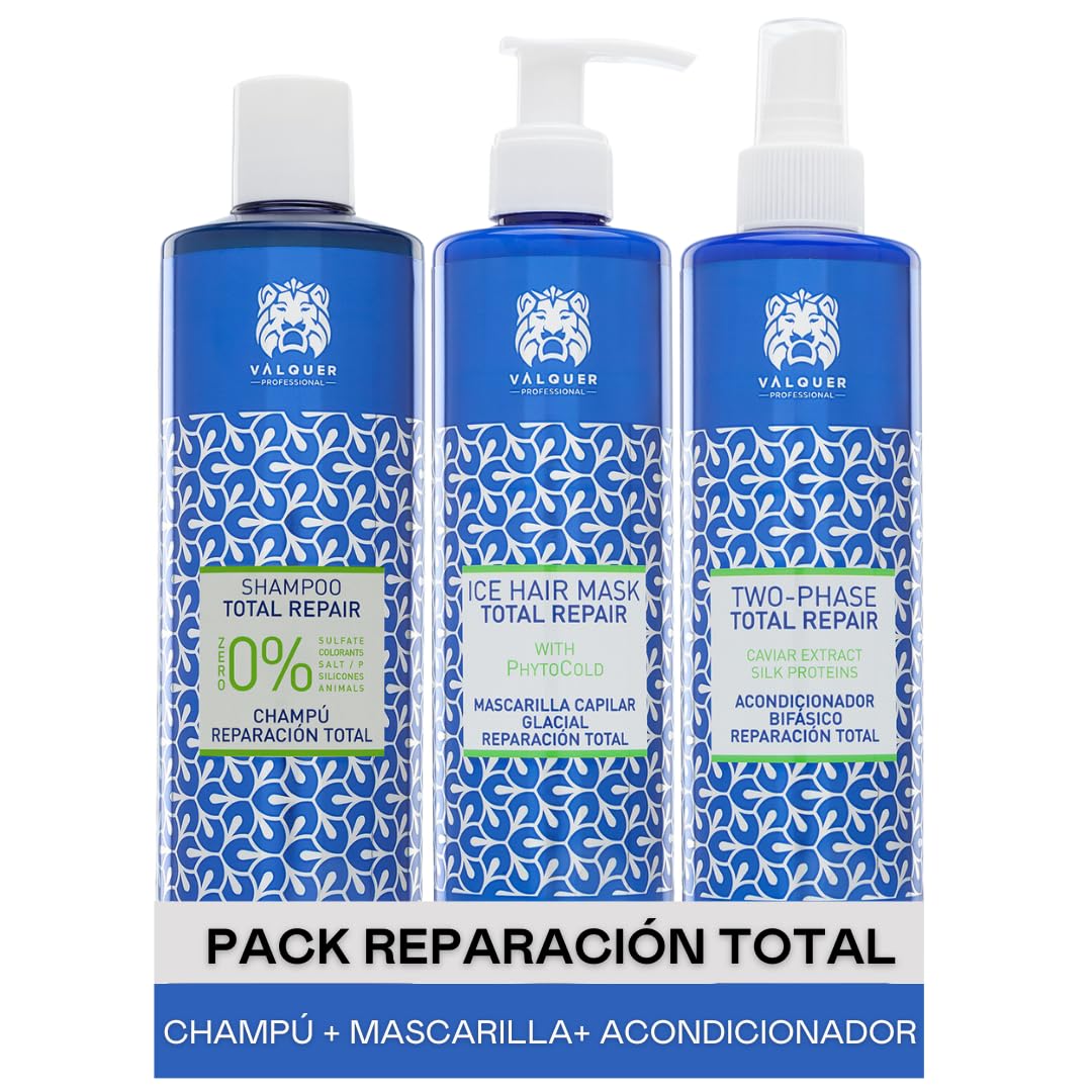 Valquer Professional Hair Pack Total Reparatur für strapaziertes Haar: Zero% Shampoo 400 ml + Eiseff
