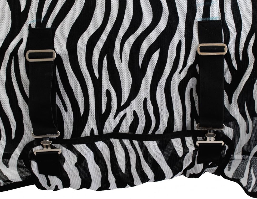Marengos - Fliegendecke Zebra – feinmaschige Pferdedecke mit Bauch- & Schweiflatz – Schutz vor Insek