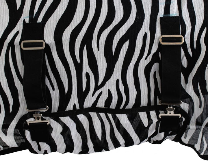 Marengos - Fliegendecke Zebra – feinmaschige Pferdedecke mit Bauch- & Schweiflatz – Schutz vor Insek
