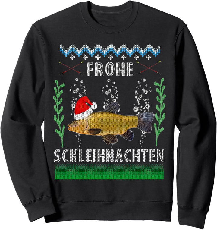 Frohe Schleinachten Schlei Fisch Weihnachtsmütze Angeln Rute Sweatshirt