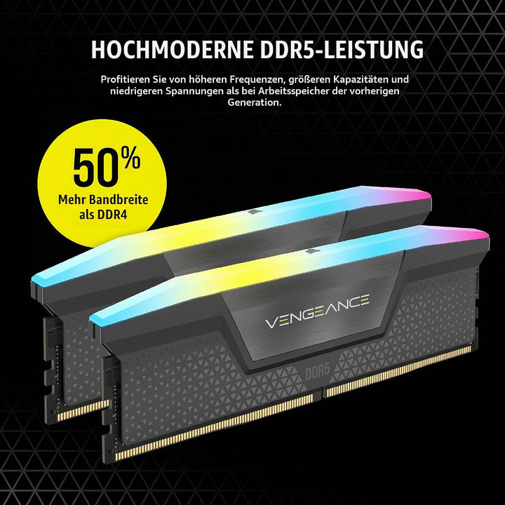 Corsair Vengeance RGB DDR5 64GB (4x16GB) 5600MHz C36 AMD-Optimierter Desktop-Speicher (Dynamische Ze