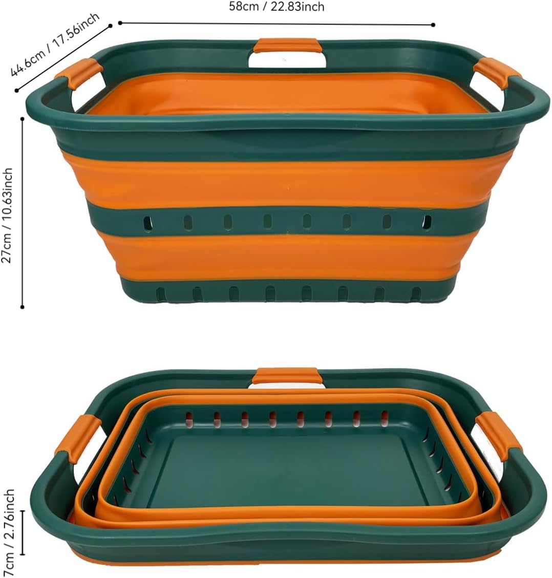 SAMMART 2er-Set 42L faltbarer Aufbewahrungskörbe/-behälter aus Kunststoff – zusammenklappbarer, plat