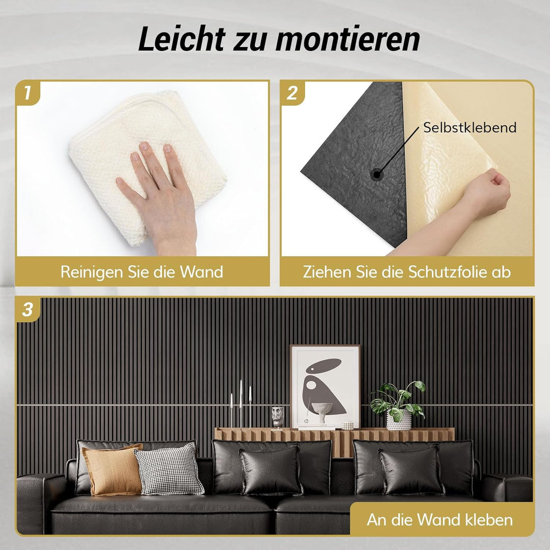 TONOR Holzfurnier Akustikpaneele selbstklebend,1,44m²-2 Stück 120x60x1,9cm 3D Wandpaneele Holzoptik,
