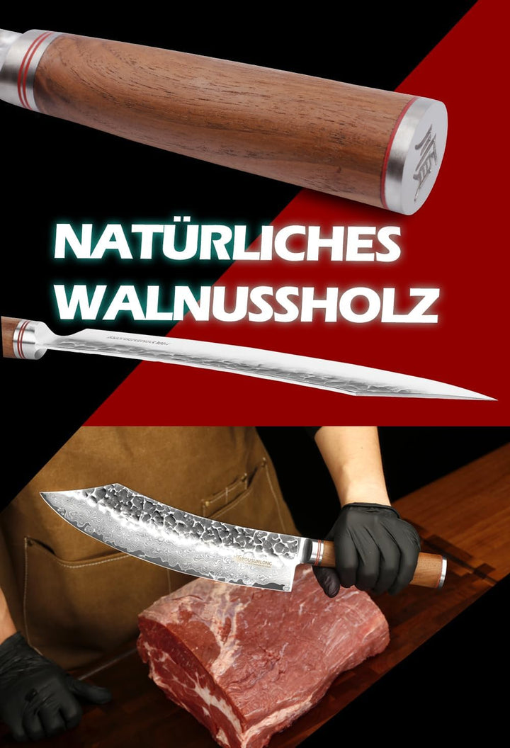 YOUSUNLONG Blockmesser 10 Zoll Profi Blockmesser mit Damast Klinge 25 cm Knives Japanischer Griff au