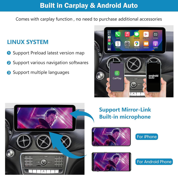 Ninetom Autoradio 10,25 Zoll Touchscreen für 2015-2018 Mercedes Benz A/C/V-Klasse GLA CLA W176 C117