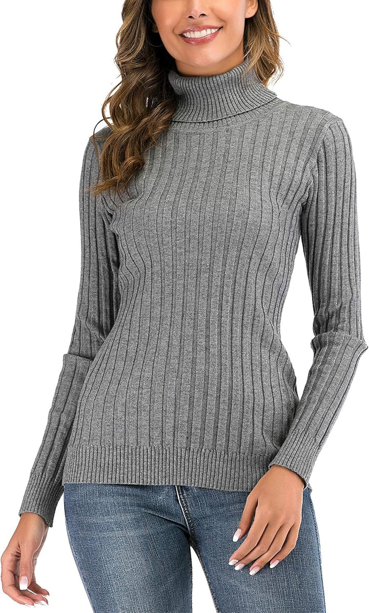 Enjoyoself Damen Strickpullover Gerippter Rollkragenpullover Feinstrick Elegant Langarm Strickpulli