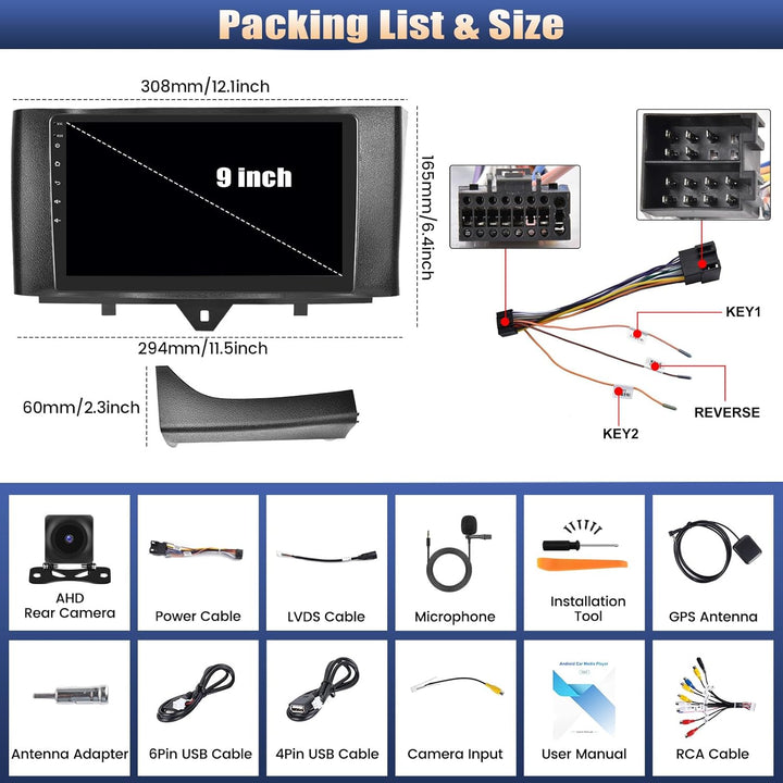 4G+64G CAMECHO Android 13 Carplay Autoradio 2Din für Mercedes Benz Smart Fortwo W451 2011-2015 mit A
