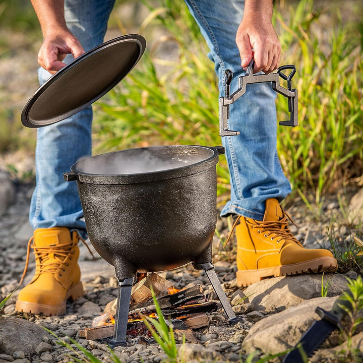 KADAX Jagdkessel, Gusseisen Kochtopf mit Füssen, Schmortopf aus Gusseisen, Dutch Oven für Garten, La