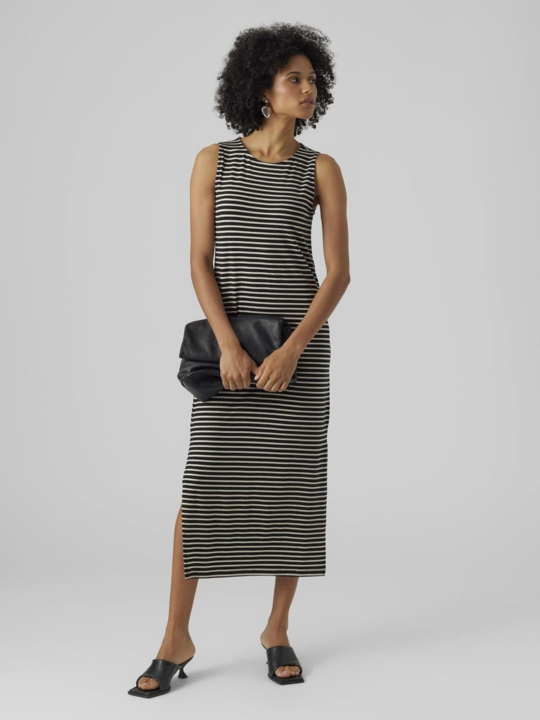 VERO MODA Female Kleid VMFIONA Langes Kleid L Birke/Streifen: Schwarz, L Birke/Streifen: Schwarz