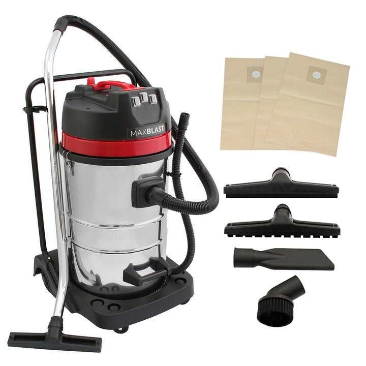Industriestaubsauger 80 l, Nass- und Trockensauger, 4 Aufsätze, gewerbliche Reinigung, 3000 W, Dreif