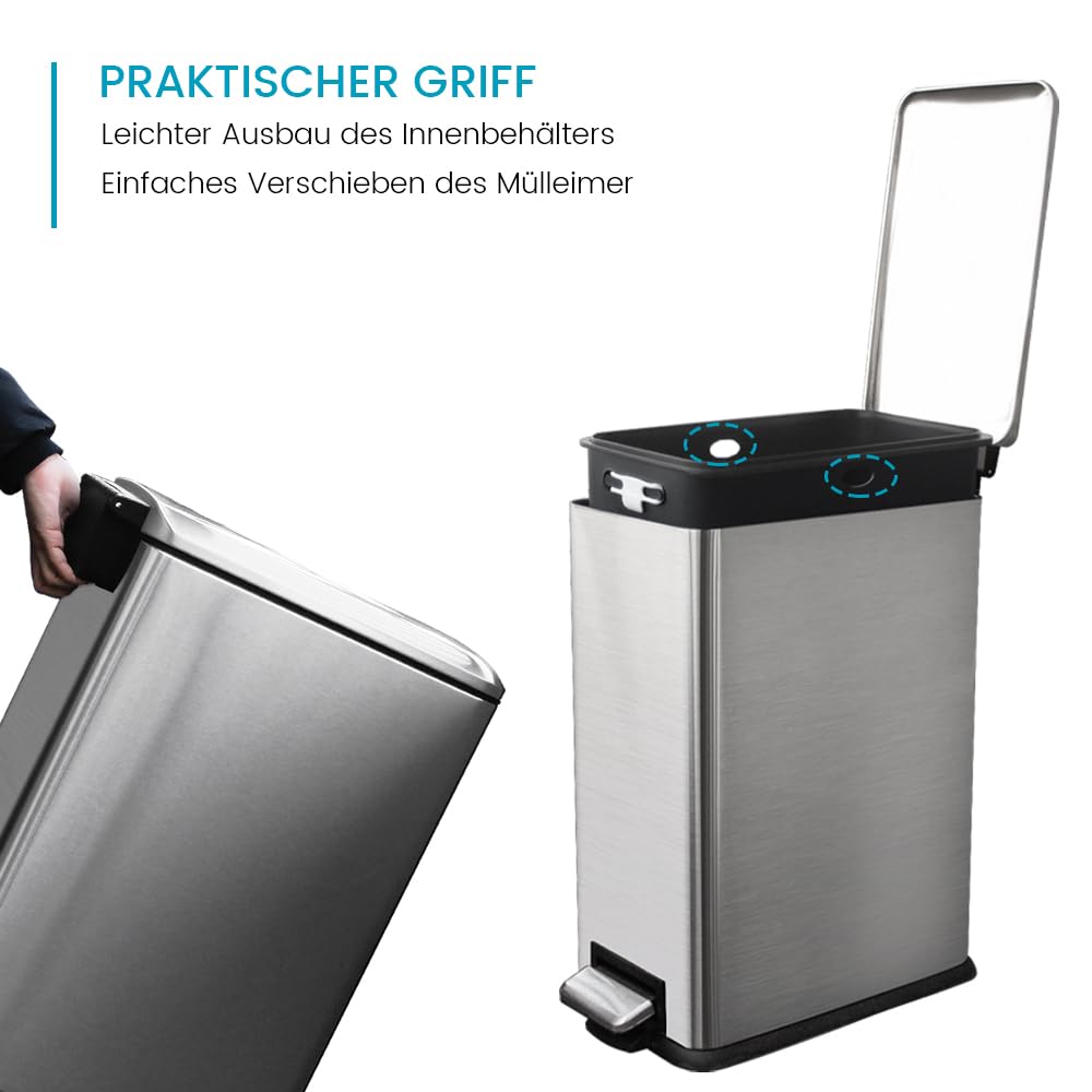 Mülleimer Küche, 45 Liter Abfalleimer Küche, grosser Tretmülleimer，45L Küchenmülleimer mit Softclose