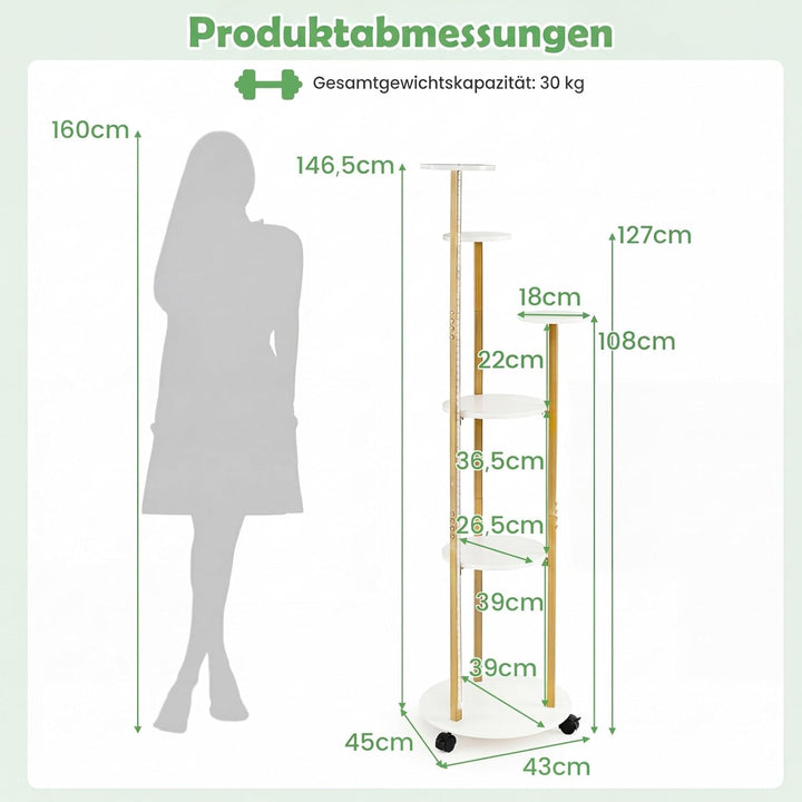 COSTWAY Blumenständer, 6-stufiges Pflanzenständer mit LED-Beleuchtung & Rollen, Pflanzenregal Outdoo