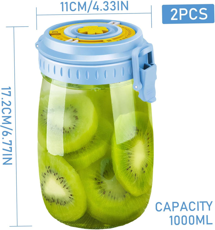 2 Stück Gärglas 1000 ml mit Datum versehenes Sauerteig-Starterglas mit Entlüftungsventil Sauerteiggl