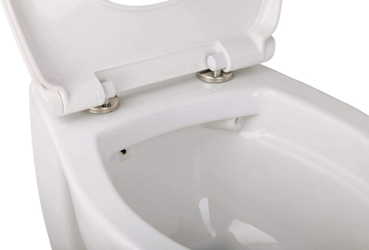 Calmwaters® Erhöhtes Wand-WC spülrandlos Modern Plus mit Toilettendeckel, 6 cm Erhöhung, inklusive a
