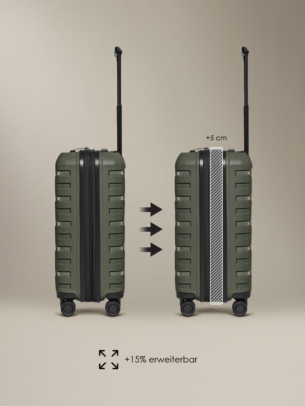 Smartbox Hartschalen Kabinen-Koffer | Kleiner Trolley 37 x 23 x 55 cm von 42 auf 48 Liter erweiterba