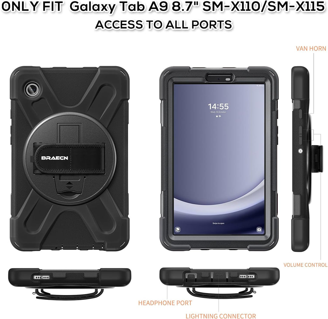BRAECN für Galaxy Tab A9 Hülle - Samsung Tablet A9 8.7 Zoll 2023 Schwarz | Stossfeste Schutzhülle, 3