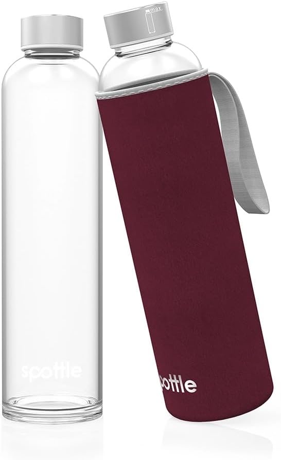 spottle Trinkflasche aus Glas 1l - Glasflasche 500ml - 750ml - 1 liter mit Neoprenhülle - Schutzhüll