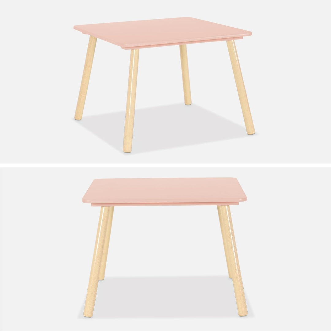 sweeek - Quadratischer Kindertisch mit 2 Stühlen, Beine aus Kiefernholz - Judith Rosa, Rosa