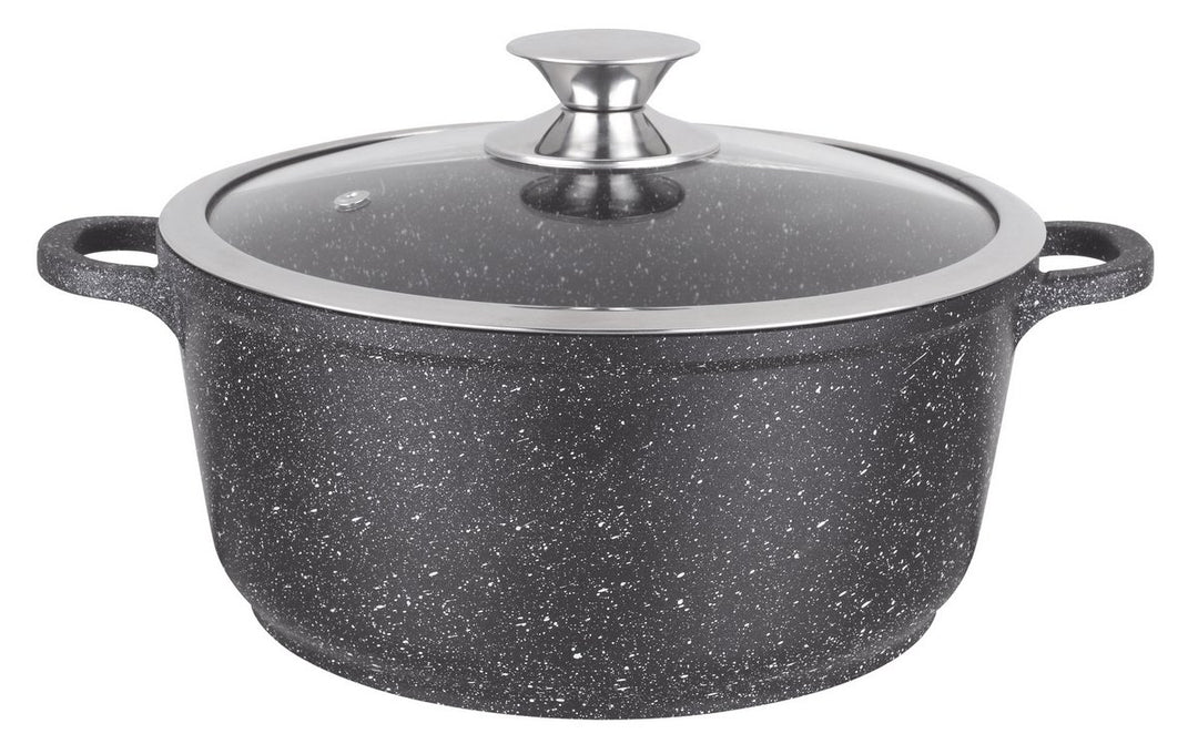 Kamberg – 0008032 – Kochtopf 24 cm – Aluminiumguss – Beschichtung in Steinoptik – Mit Glasdeckel – F