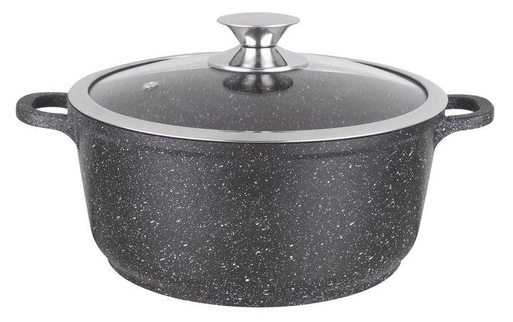 Kamberg – 0008032 – Kochtopf 24 cm – Aluminiumguss – Beschichtung in Steinoptik – Mit Glasdeckel – F