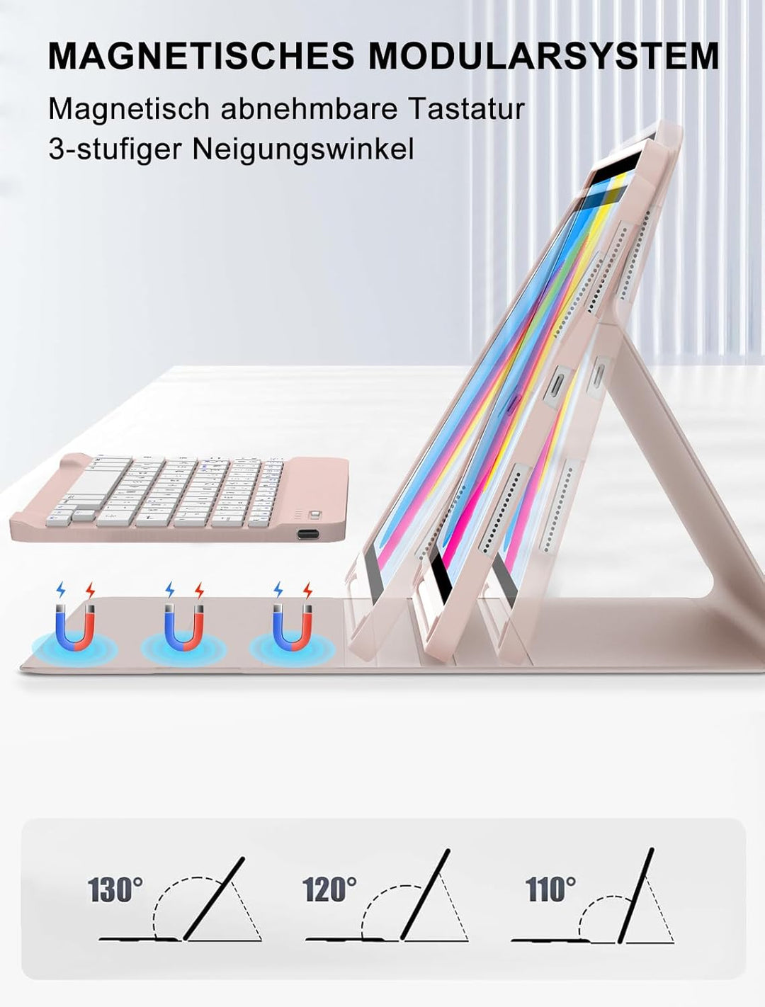 JADEMALL Für iPad 11/10 Generation Hülle mit Tastatur, Deutsch Bluetooth 5.0 Keyboard Case für iPad