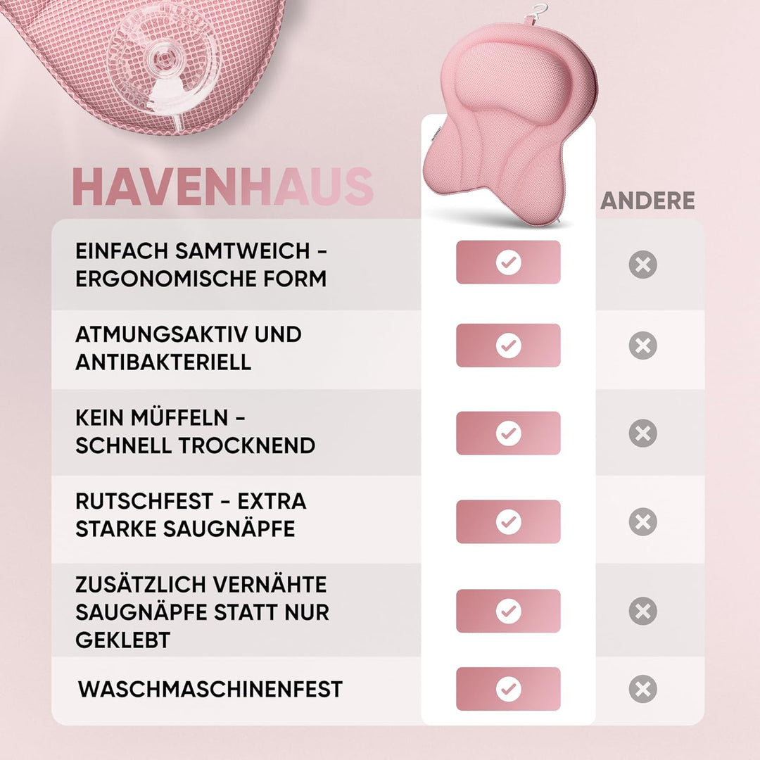 XXL Premium Badewannenkissen rosé | NEU zusätzliche Polster an Schulter- &amp; Nackenbereich | Badekisse