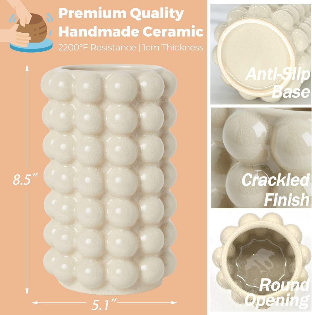YANWE1 Bubble Vase, Hohe Vase, Weisse Keramikvase, Moderne Vase, Boho Vase, Dekorative Vase, Moderne