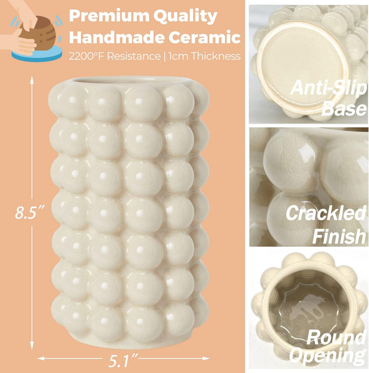 YANWE1 Bubble Vase, Hohe Vase, Weisse Keramikvase, Moderne Vase, Boho Vase, Dekorative Vase, Moderne