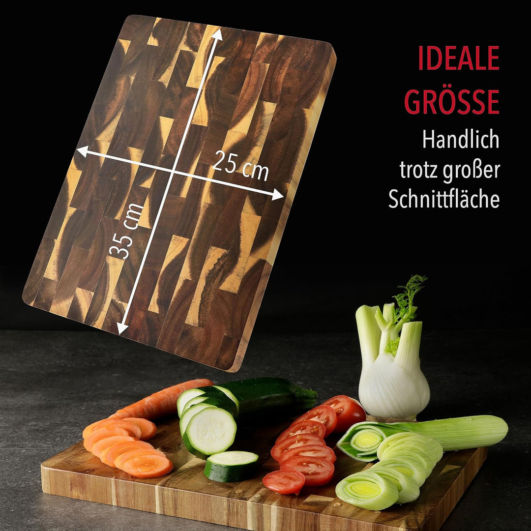 CULILUX Gourmet Schneidebrett M Stirnholz Akazie 2-seitig 35 x 25 x 2.5 cm mit Saftrille antiseptisc