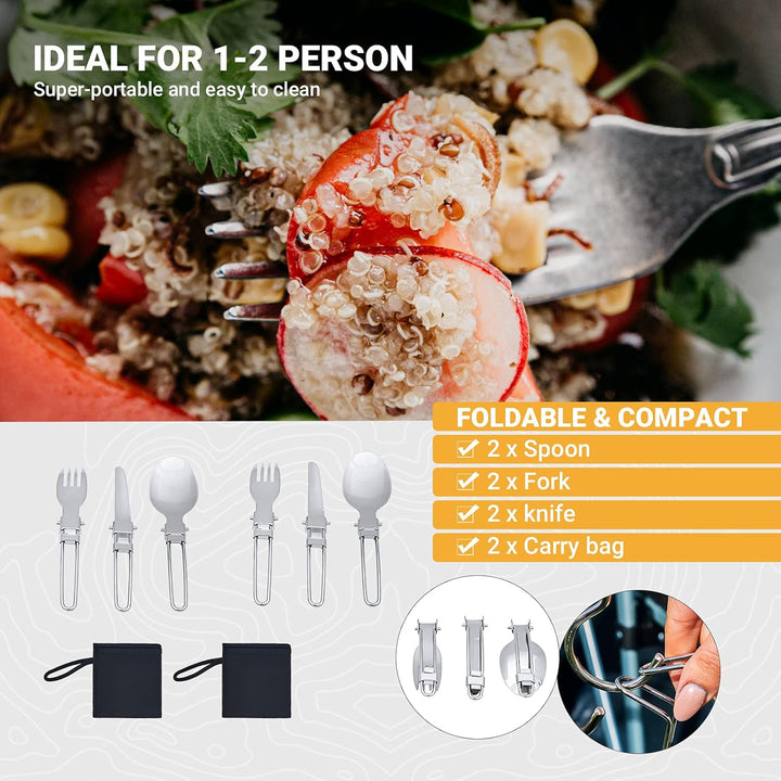 KingCamp Camping Kochgeschirr Set Stainless Steel faltbar Kochset Töpfe Set Geschirr Set Outdoor Koc