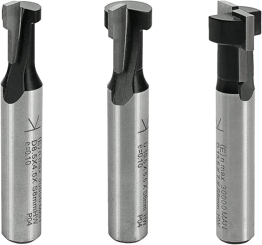 ENT 09003 3-tlg. HW T-Nutfräser-Set optimiert für M5 M6 und M8 Schrauben, HW, Schaft (S) 8 mm - Nute