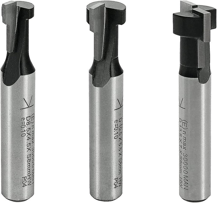 ENT 09003 3-tlg. HW T-Nutfräser-Set optimiert für M5 M6 und M8 Schrauben, HW, Schaft (S) 8 mm - Nute