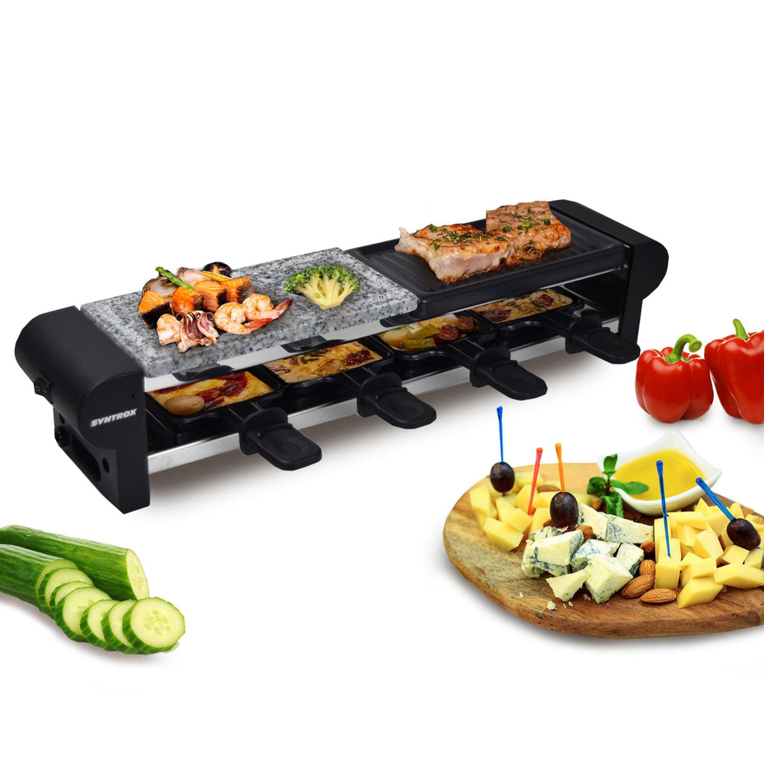 Syntrox Germany RAC-600W-Thurgau Edelstahl Design Raclette mit Grill und Heisser Stein für 4 Persone