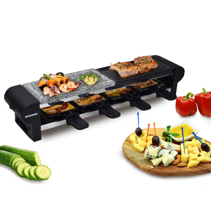 Syntrox Germany RAC-600W-Thurgau Edelstahl Design Raclette mit Grill und Heisser Stein für 4 Persone