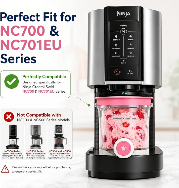4 Behälter Kompatibel mit Ninja Creami Swirl NC700 NC701EU, 480ml Eisbecher Set mit 4 Farbigem Decke