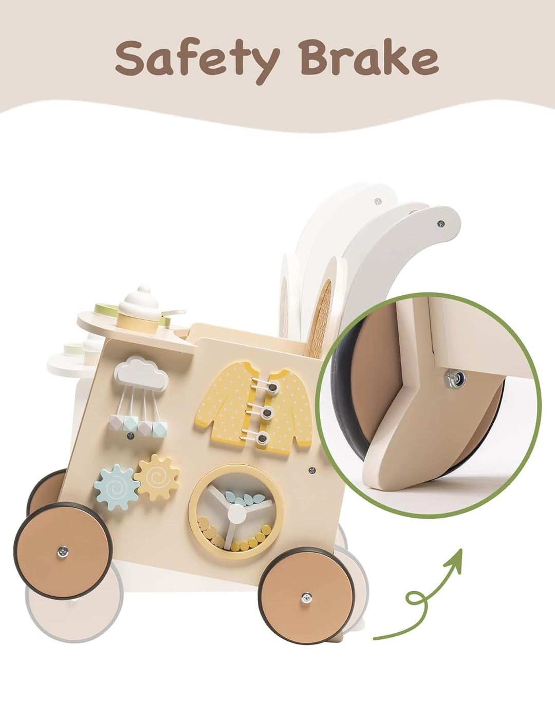 ROBUD Holz lauflernhilfe Baby Walker, 2-In-1 Puppe Lauflernwagen mit Montessori Busy Activity Board
