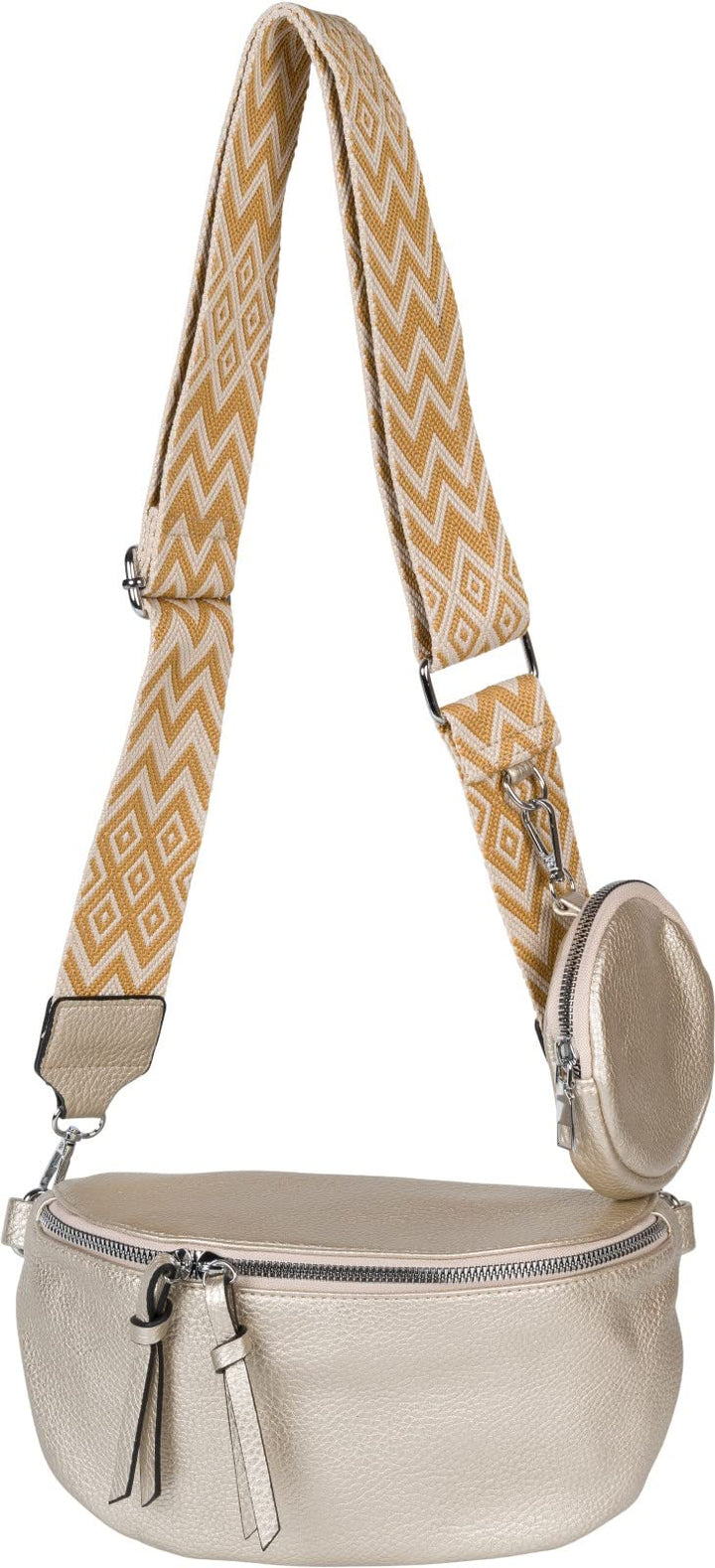 styleBREAKER Damen Halbmond Crossbody Schultertaschen Set 2-Teilig, Schultergurt mit Zick-Zack Raute
