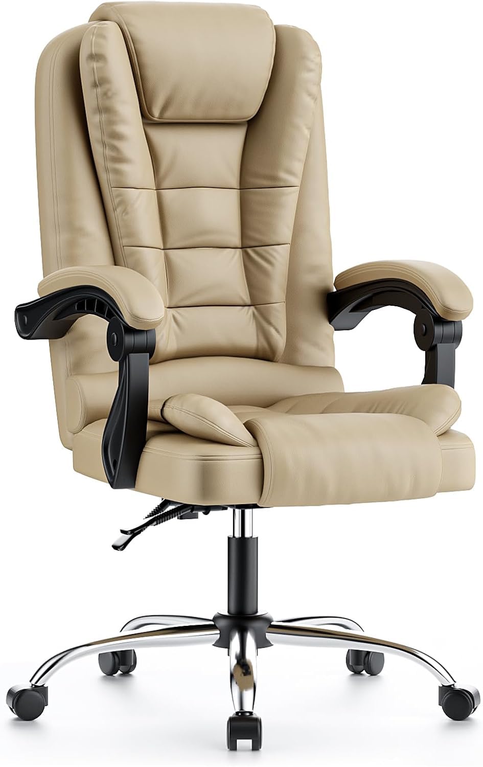 rattantree Bürostuhl Chefsessel Ergonomisch, PU-Leder Bürosessel Khaki Khaki Keine Pedale, Khaki Kei